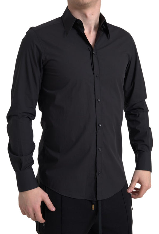Camisa de vestir elegante de algodón negro de corte entallado de Dolce &amp; Gabbana