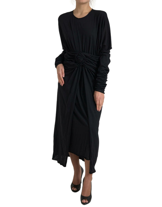 Dolce &amp; Gabbana Elegante Abito Nero in Lana