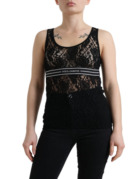 Canotta elegante in pizzo Dolce &amp; Gabbana con striscia logo