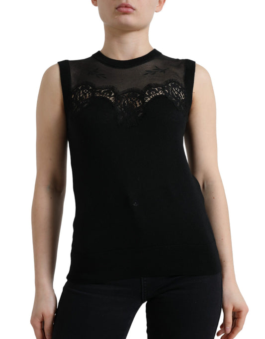 Top sin mangas elegante con ribete de encaje de Dolce &amp; Gabbana