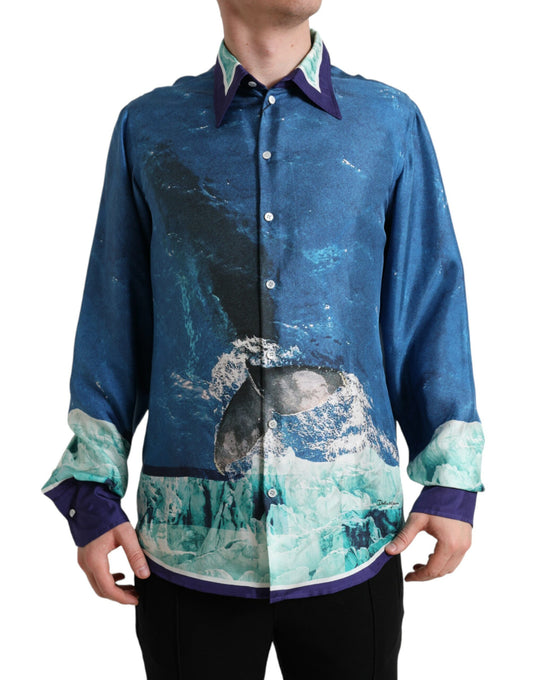 Camicia in seta con stampa elegante oceano Dolce &amp; Gabbana