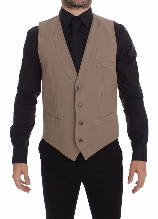 Dolce &amp; Gabbana Elegante Gilet in Cotone Beige - Vestibilità Slim