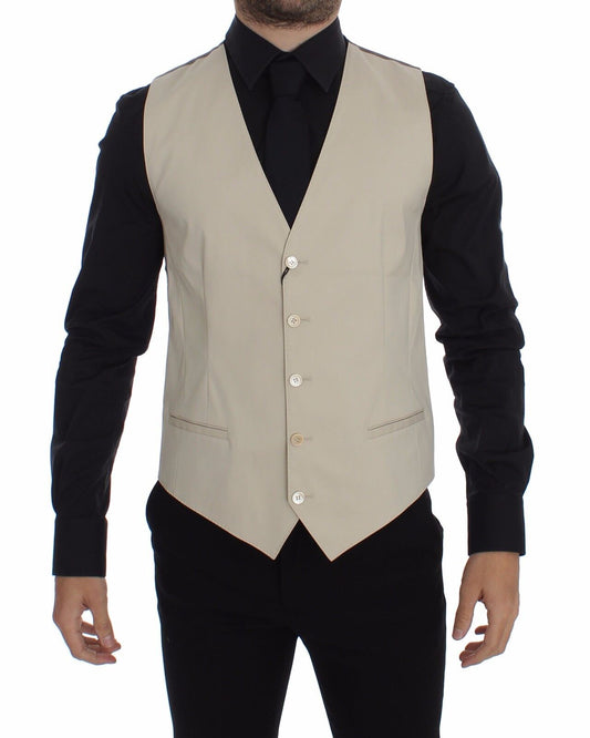 Dolce &amp; Gabbana Elegante Gilet in Misto Cotone Beige
