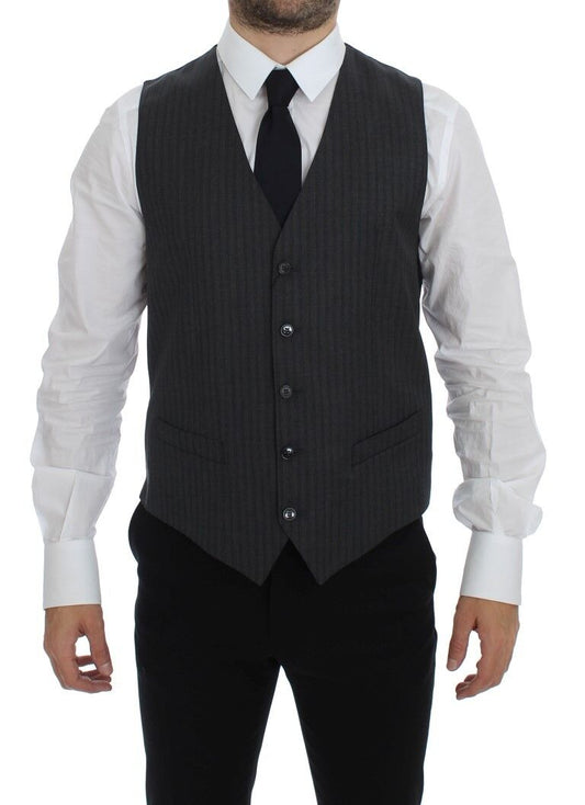 Dolce &amp; Gabbana Elegante Gilet in Lana a Righe Nere