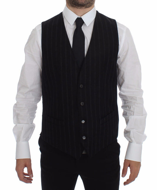 Dolce &amp; Gabbana Elegante Gilet Monopetto Nero a Righe