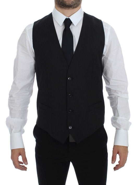 Dolce &amp; Gabbana Elegante Gilet in Lana a Righe Nere