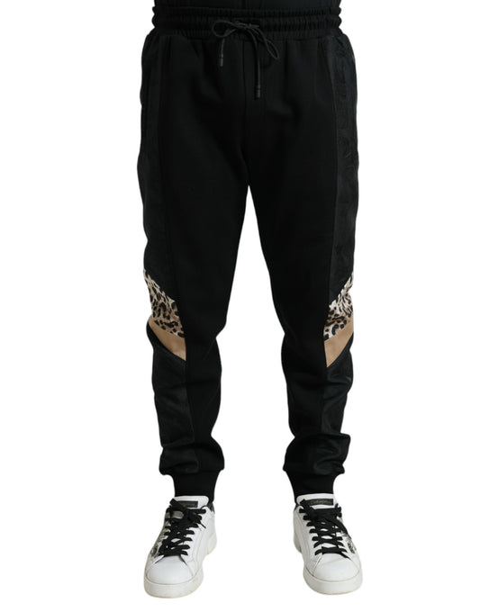 Pantaloni jogger eleganti leopardati neri Dolce &amp; Gabbana