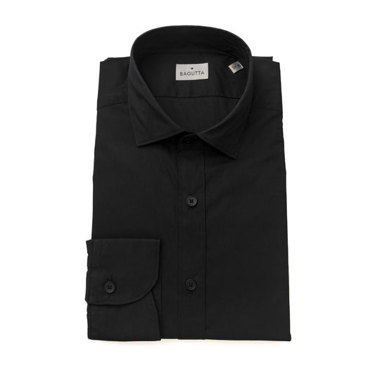 Bagutta Black Cotton Men's Shirt Slim Fit with French Collar