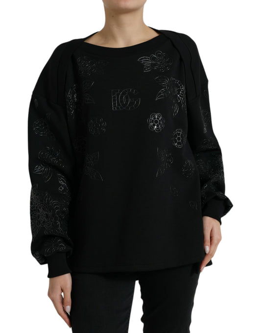 Dolce &amp; Gabbana elegante maglione nero con applicazioni floreali