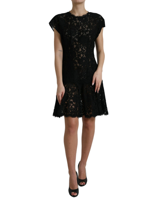 Dolce &amp; Gabbana Elegante Mini Abito A-Line in Pizzo Floreale Nero