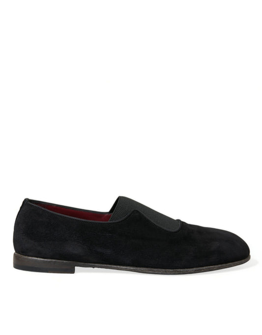 Eleganti mocassini in velluto nero Dolce &amp; Gabbana per l'uomo esigente