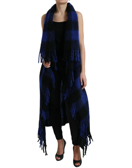 Dolce &amp; Gabbana Elegante Poncho Cardigan con Frange a Quadri