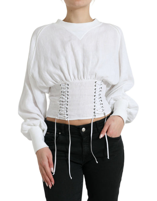 Dolce &amp; Gabbana Elegante Top Corsetto Bianco con Lacci