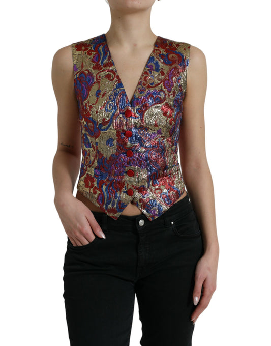Gilet Dolce &amp; Gabbana in jacquard con stampa floreale multicolore