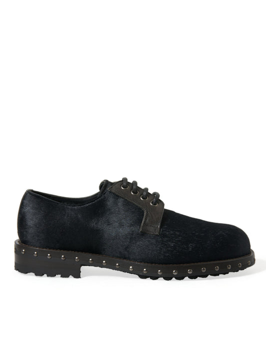 Scarpe Derby eleganti in pelliccia di vitello nera Dolce &amp; Gabbana