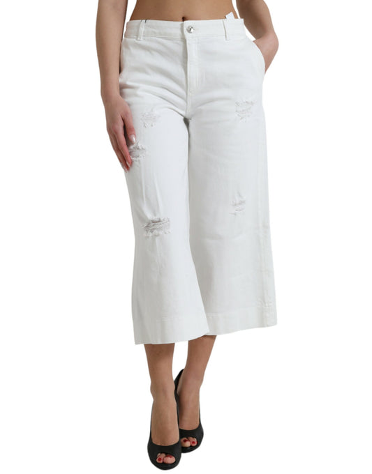 Jeans cropped in denim bianco a vita media di Dolce &amp; Gabbana