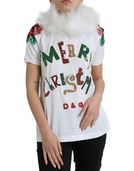 T-shirt elegante in cotone con paillettes Dolce &amp; Gabbana