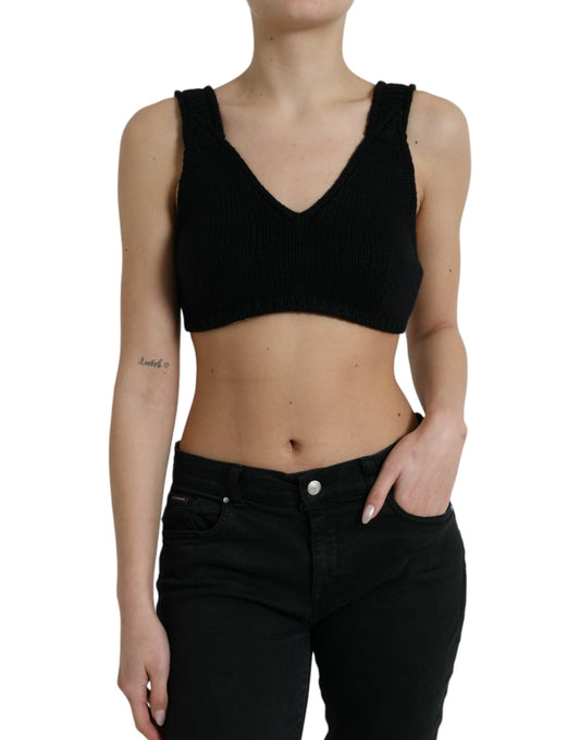 Elegante top corto con corpiño de cachemir negro de Dolce &amp; Gabbana