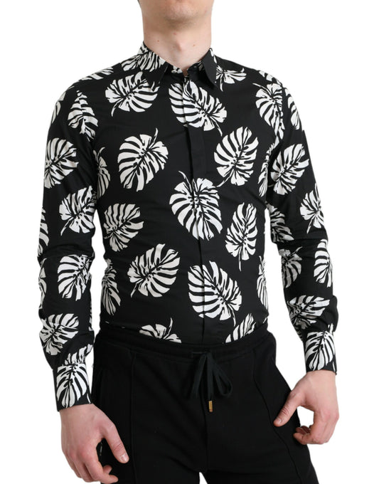 Camicia elegante slim fit con stampa a foglie Dolce &amp; Gabbana