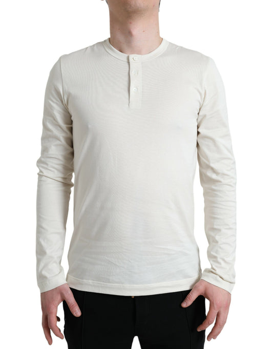 Dolce &amp; Gabbana Elegante Maglione in Cotone Bianco Sporco