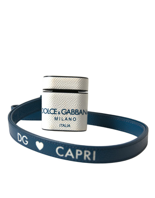 Estuche de cuero elegante para AirPods de Dolce &amp; Gabbana en azul y blanco