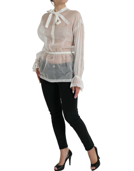Dolce &amp; Gabbana Elegante Blusa a Maniche Lunghe in Misto Seta