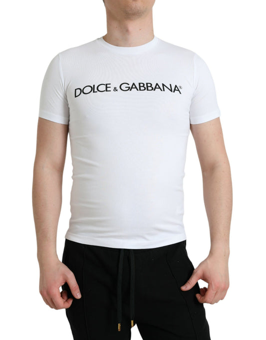 Camiseta elegante de cuello redondo con logo blanco de Dolce &amp; Gabbana