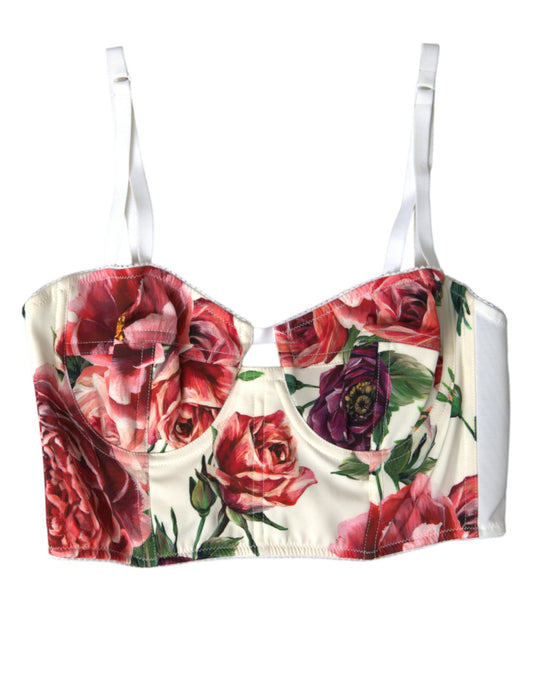 Top corto bustier in misto seta floreale Dolce &amp; Gabbana