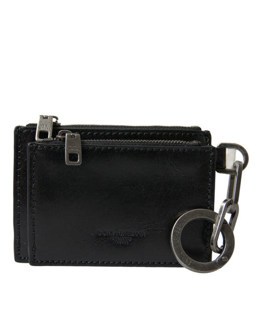 Portafoglio portachiavi con portamonete e zip in pelle nera Dolce &amp; Gabbana