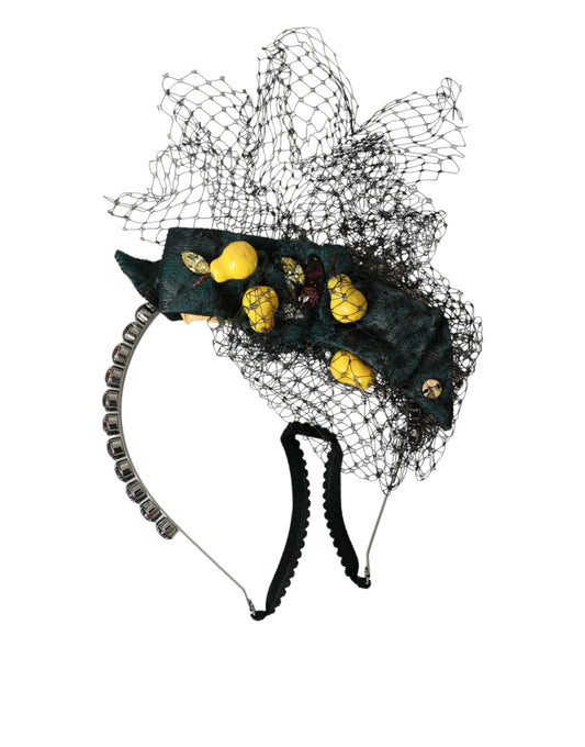 Diadema con cerchietto in rete di cristalli viola e limoni neri di Dolce &amp; Gabbana