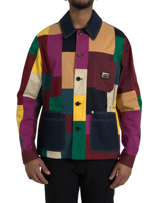 Chaqueta de algodón con cuello y patchwork multicolor de Dolce &amp; Gabbana