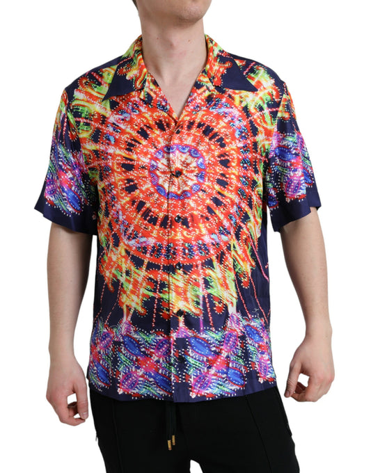 Camicia casual in seta Luminarie multicolore di Dolce &amp; Gabbana