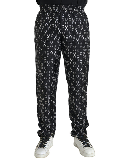 Pantaloni in seta nera con stampa a ferro di cavallo Dolce &amp; Gabbana