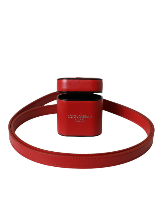 Custodia per Airpods da uomo Dolce &amp; Gabbana con cinturino in pelle di vitello rossa con logo stampato