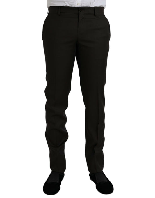 Pantaloni eleganti slim fit in lana marrone scuro Dolce &amp; Gabbana