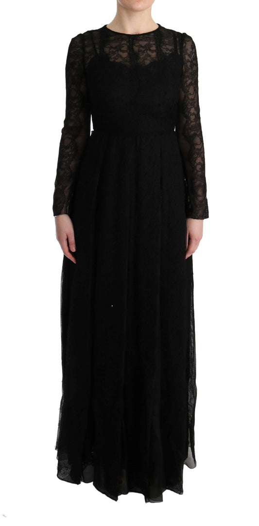 Dolce &amp; Gabbana Elegante Abito Nero a Maniche Lunghe