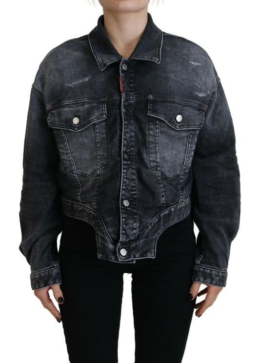 Dsquared² Gray Washed Cotton Cropped Denim Jacket
