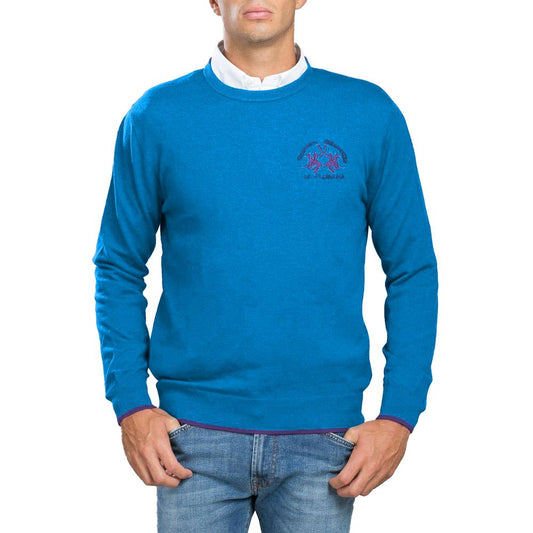La Martina Light Blue Cotton Men Sweater