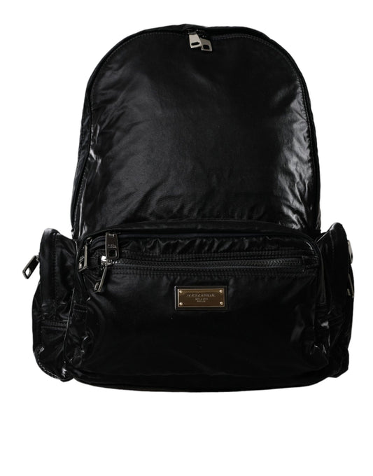 Zaino Dolce &amp; Gabbana in pelle verniciata nera con placca logo