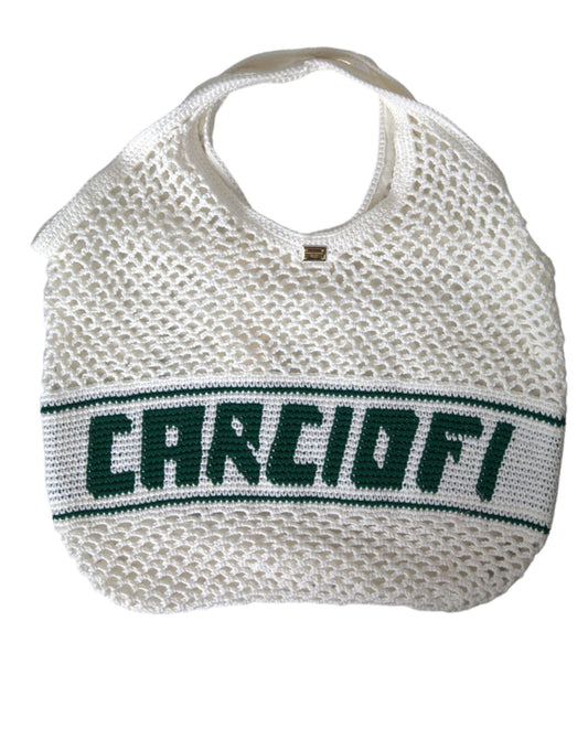 Borsa tote Dolce &amp; Gabbana in cotone lavorato a maglia bianco e verde con logo