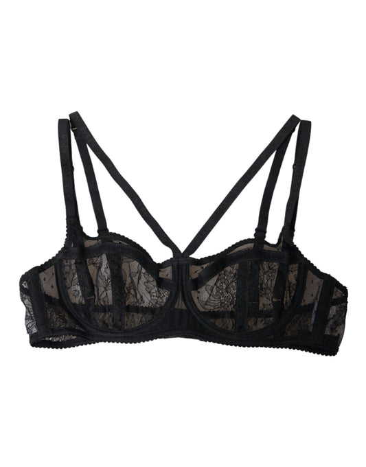 Reggiseno a balconcino in nylon con pizzo floreale nero Dolce &amp; Gabbana