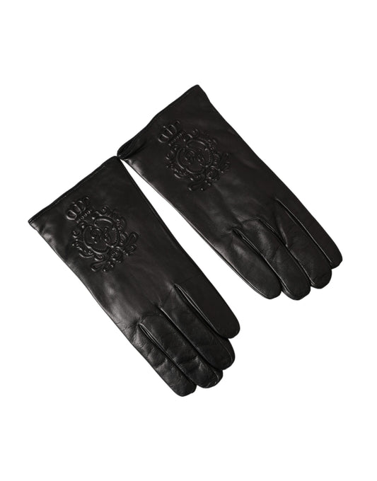 Guantes cortos de piel negra con logotipo grabado de Dolce &amp; Gabbana