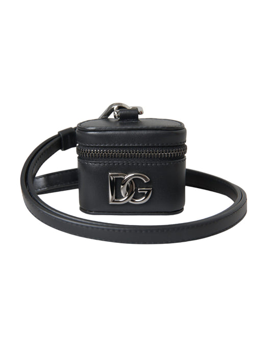 Custodia per Airpods Dolce &amp; Gabbana in pelle e metallo argentato con logo DG nero