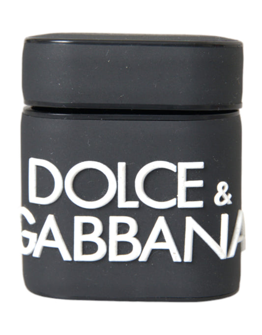 Custodia per Airpods Dolce &amp; Gabbana in silicone bianco e nero con logo in rilievo