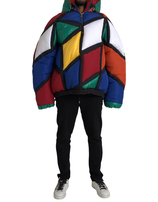 Piumino trapuntato con cappuccio multicolore Dolce &amp; Gabbana