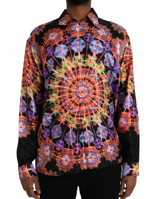 Camicia casual da uomo in seta Luminarie multicolore Dolce &amp; Gabbana