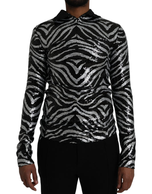 Maglione in poliestere con paillettes nere e argento di Dolce &amp; Gabbana