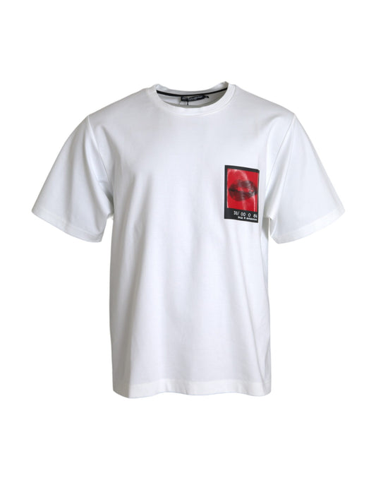 T-shirt da uomo in cotone con stampa "Bianco e Rosso Labbra" di Dolce &amp; Gabbana