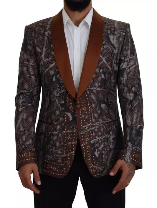 Blazer in seta con stampa scimmia color bronzo Dolce &amp; Gabbana