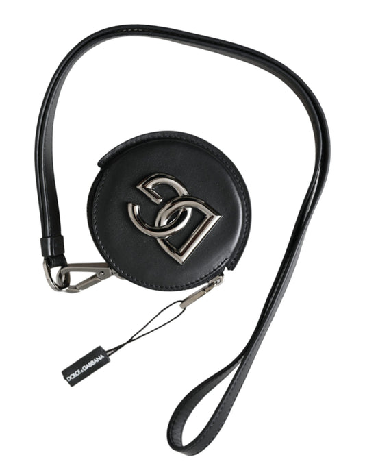 Monedero redondo de piel negra con logo DG de Dolce &amp; Gabbana con cordón